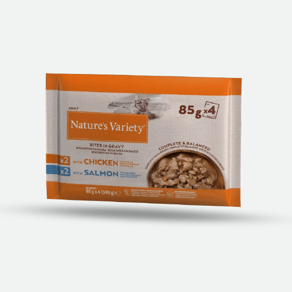 Nature's Variety Multipack bocaditos en salsa con pollo y salmón - 4 x 85 gr.