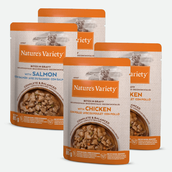 Nature's Variety Multipack bocaditos en salsa con pollo y salmón - 4 x 85 gr.