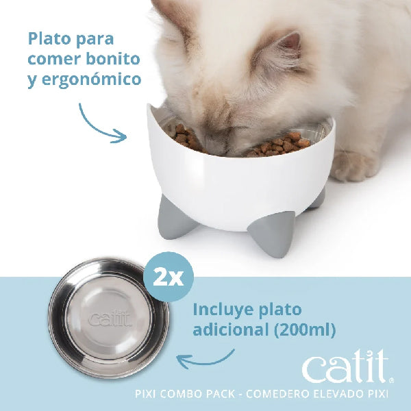 Catit PIXI Combo Fuente para Gatos 2,5 L y comedero - Verde