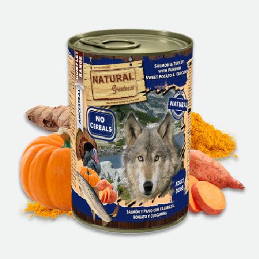 Natural Greatness Salmón y Pavo - Lata 400 gr - Snackbar Vidanimal