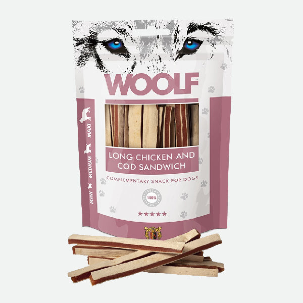 Woolf Snacks Sandwich largo de pollo y bacalao - Snackbar Vidanimal