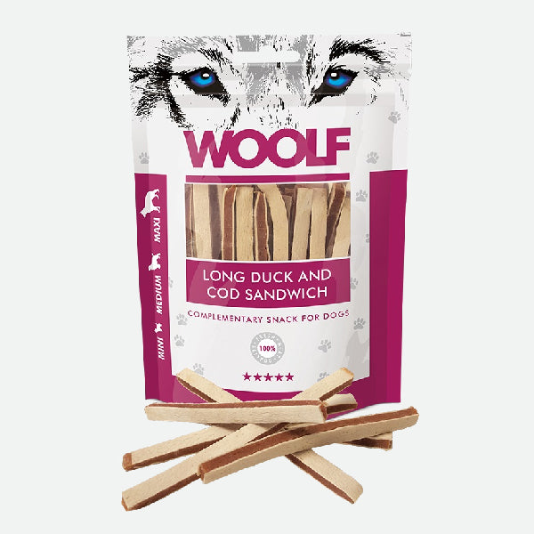 Woolf Snacks Sandwich largo de pato y bacalao - Snackbar Vidanimal