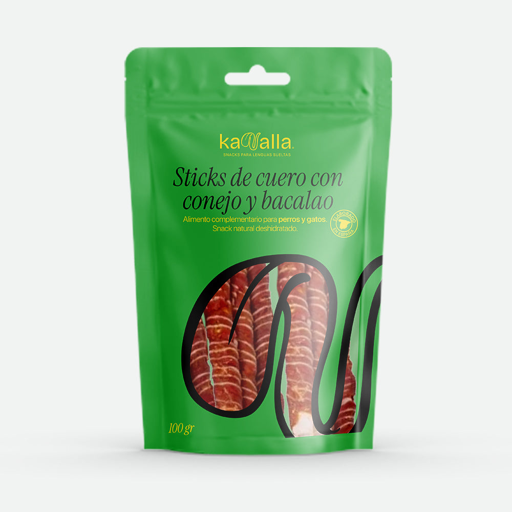 Kanalla Sticks de cuero con conejo y bacalao - 100 gr.
