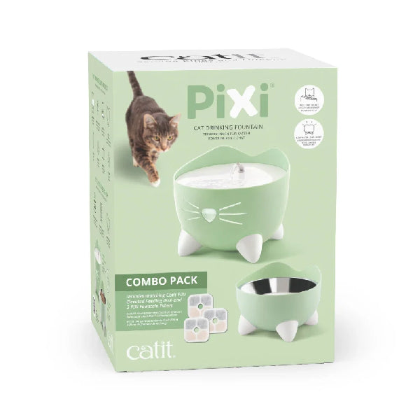 Catit PIXI Combo Fuente para Gatos 2,5 L y comedero - Verde