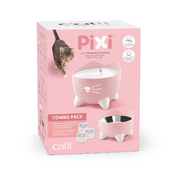 Catit PIXI Combo Fuente para Gatos 2,5 L y comedero - Rosa