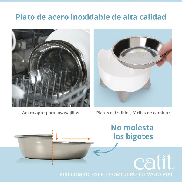 Catit PIXI Combo Fuente para Gatos 2,5 L y comedero - Verde