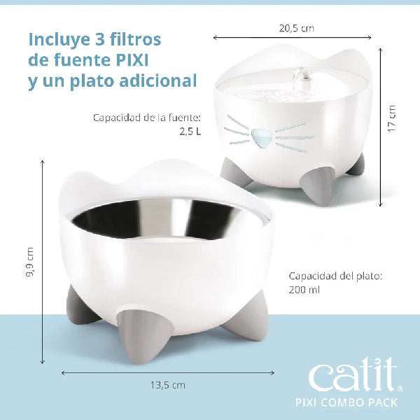 Catit PIXI Combo Fuente para Gatos 2,5 L y comedero - Verde