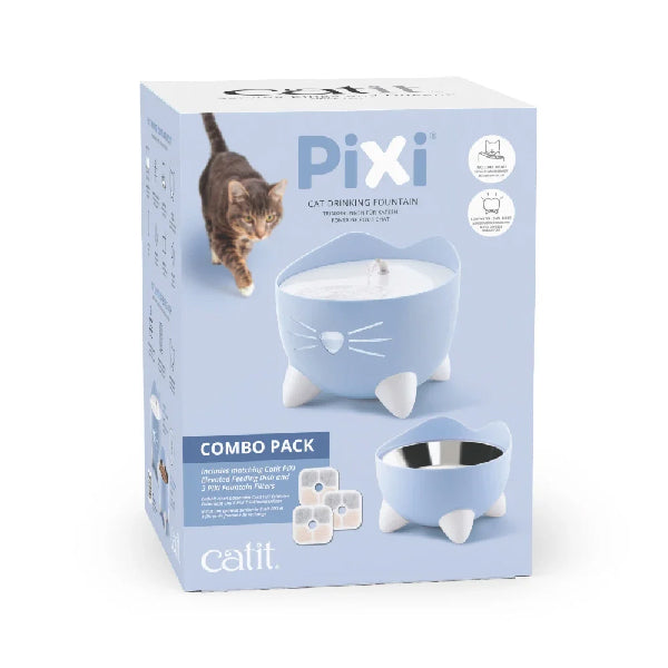 Catit PIXI Combo Fuente para Gatos 2,5 L y comedero - Azul