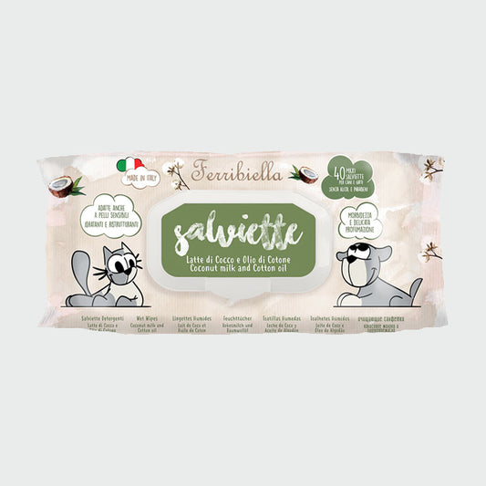 Ferribiella Salviette Toallitas de leche de coco y aceite de algodón - 40 toallitas